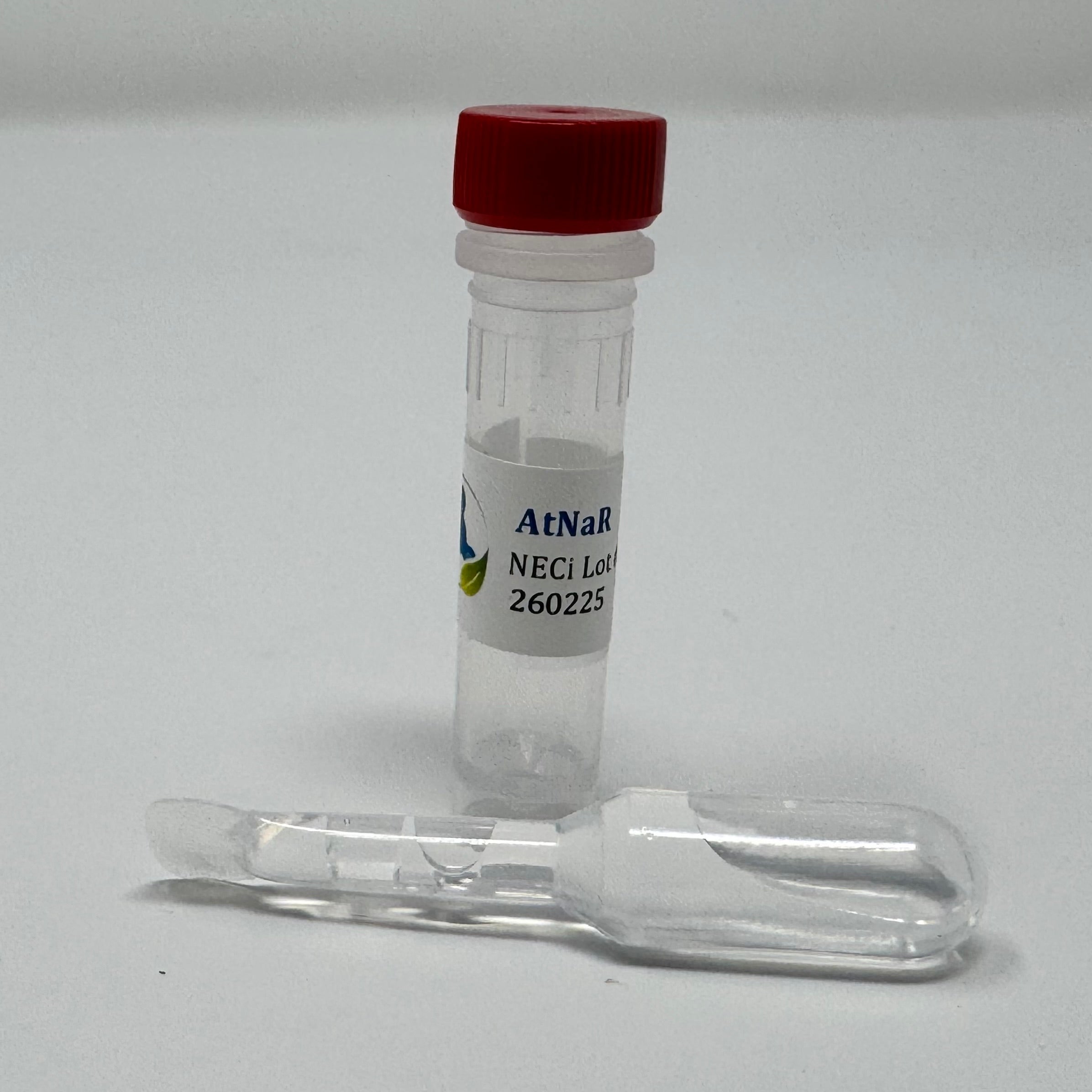 AtNaR Nitrate Reductase (Enzyme Only) - Clear plastic tube with red cap labeled AtNaR and vial of enzyme diluent