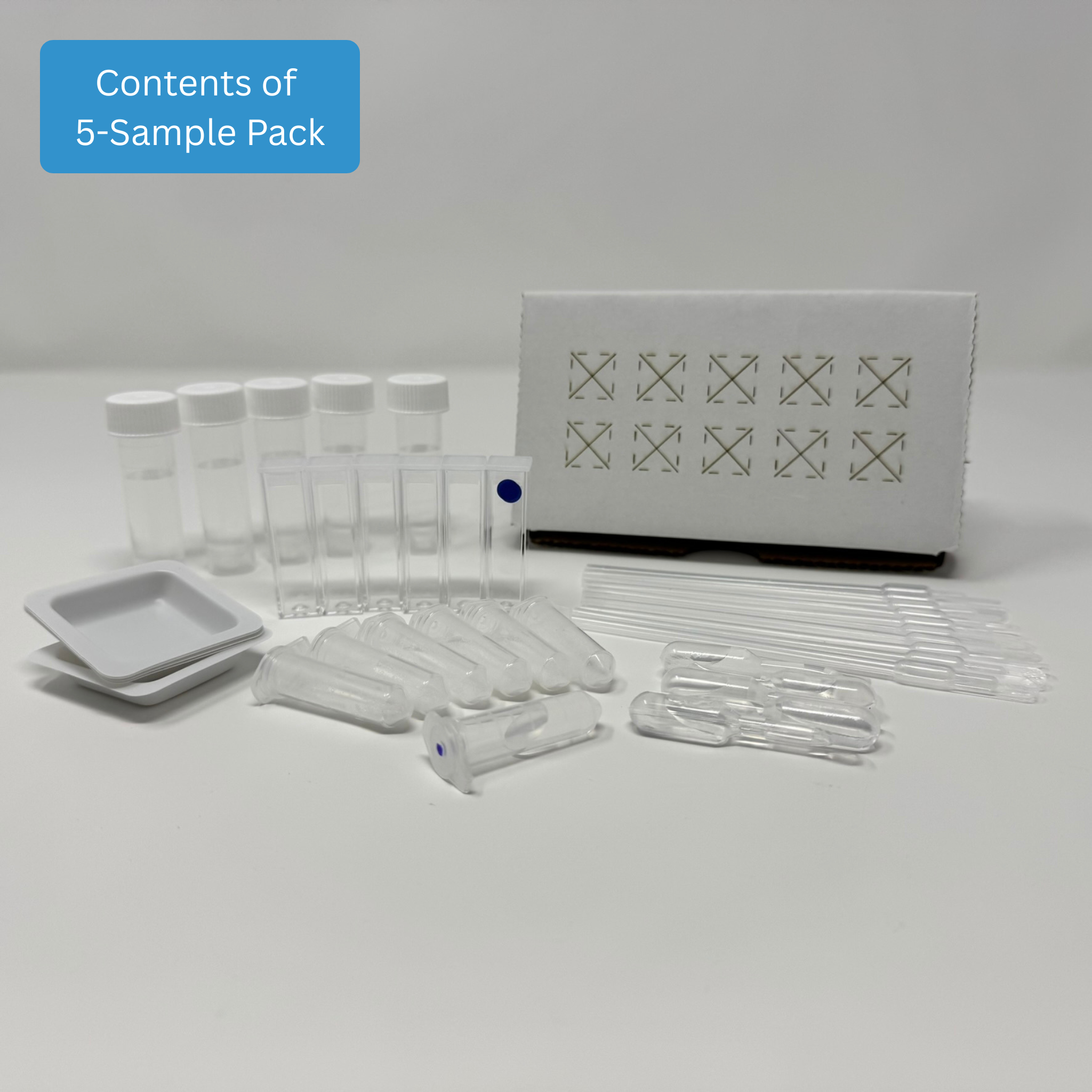 Green Forage Nitrate Test Kit - Complete kit contents including reaction cuvettes, buffer, color reagents, sample collection tubes, and cardboard cuvette holder