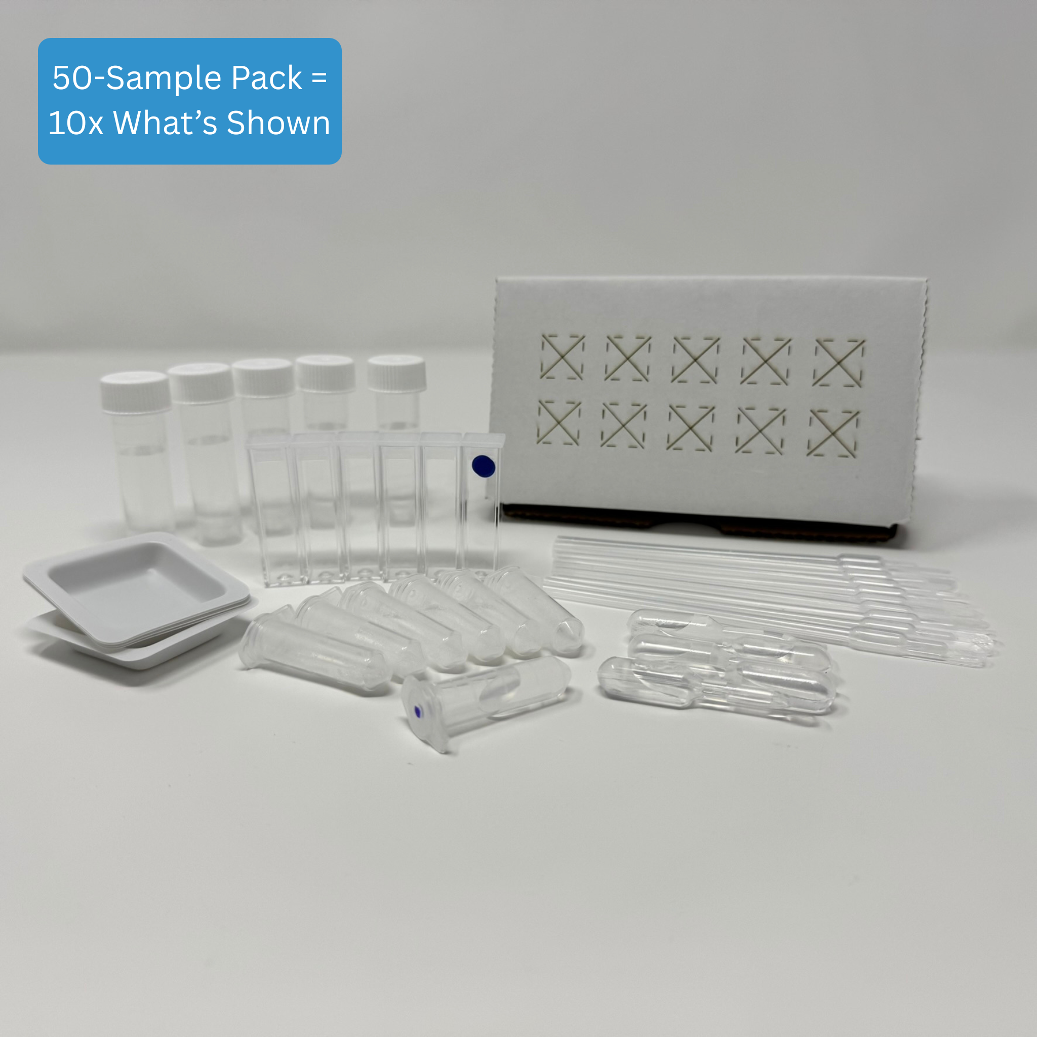 Green Forage Nitrate Test Kit - Complete kit contents including reaction cuvettes, buffer, color reagents, sample collection tubes, and cardboard cuvette holder