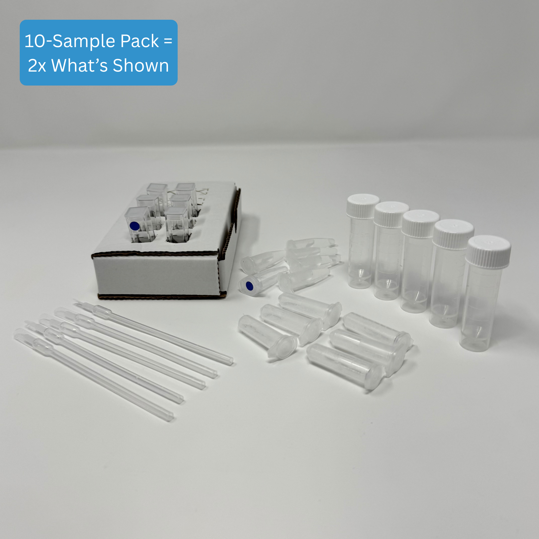 Water Nitrate Test Kit - Standard Range kit contents including reaction cuvettes, buffer, color reagents, sample collection tubes, and cardboard cuvette holder