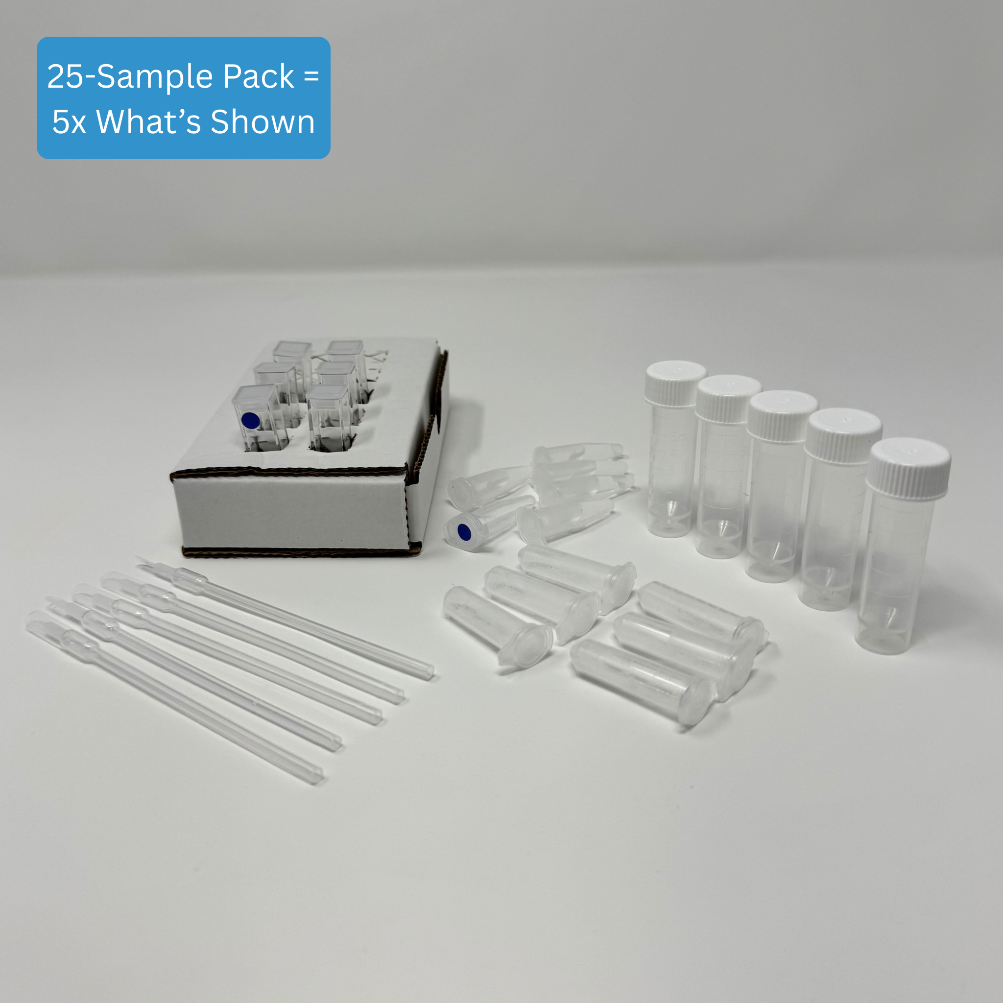 Water Nitrate Test Kit - Standard Range kit contents including reaction cuvettes, buffer, color reagents, sample collection tubes, and cardboard cuvette holder