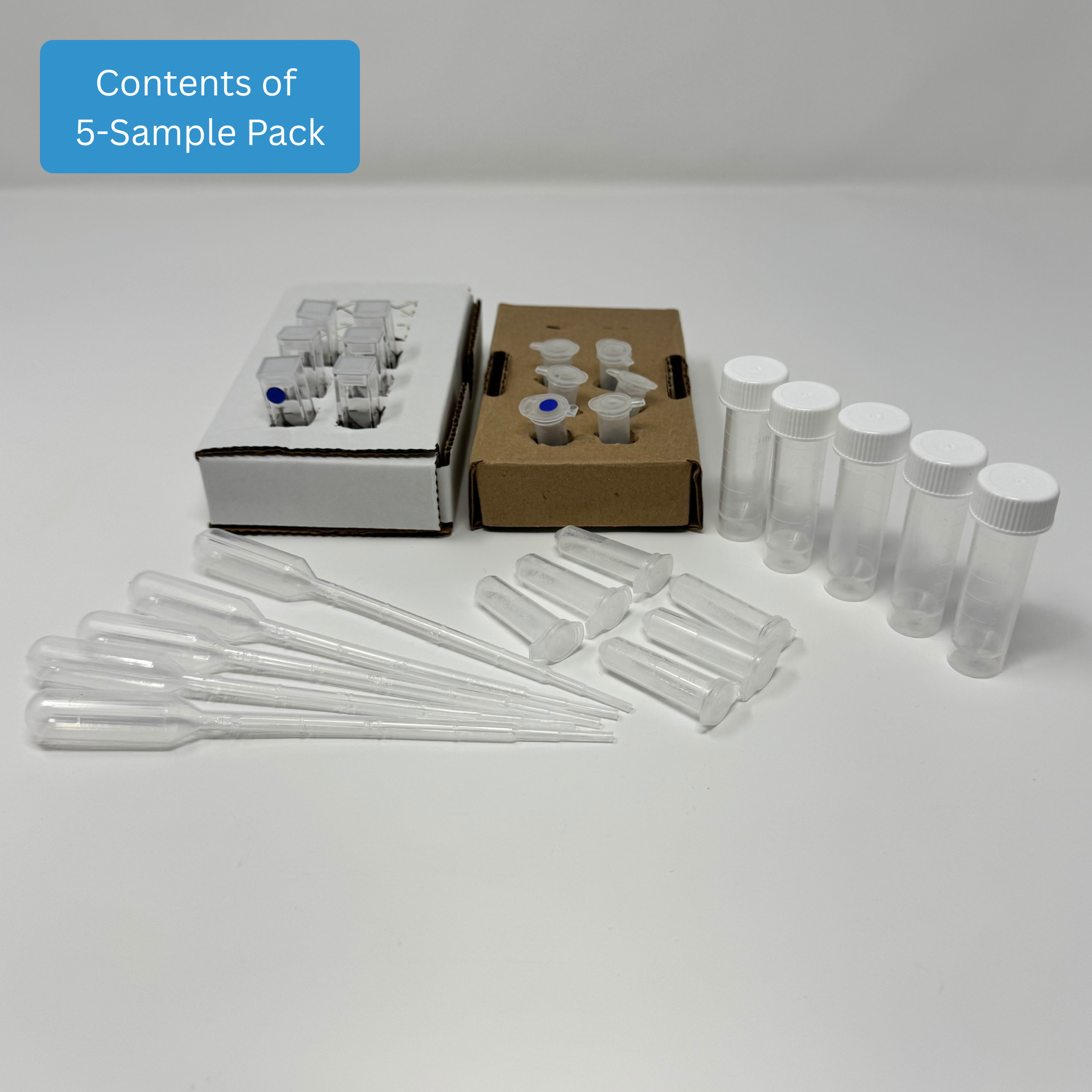 Water Nitrate Test Kit - Low Range kit contents including reaction cuvettes, buffer, color reagents, sample collection tubes, and cardboard cuvette holders
