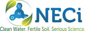 NECi logo with blue and green elements and text about water and soil.